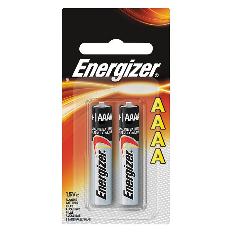 Energizer E96 E96-BP-2 Battery, 1.5 V Battery, 150 mAh, AAAA Battery, Alkaline, Manganese Dioxide, Zinc
