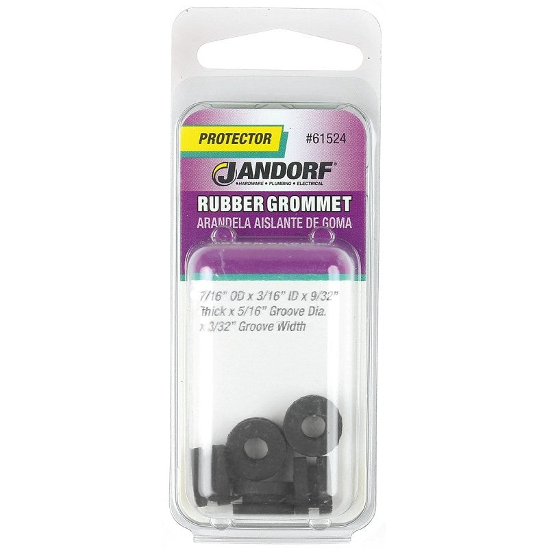 Jandorf 61524 Grommet, 3/16 in ID, 7/16 in OD, Rubber, Black, 9/32 in Thick Panel