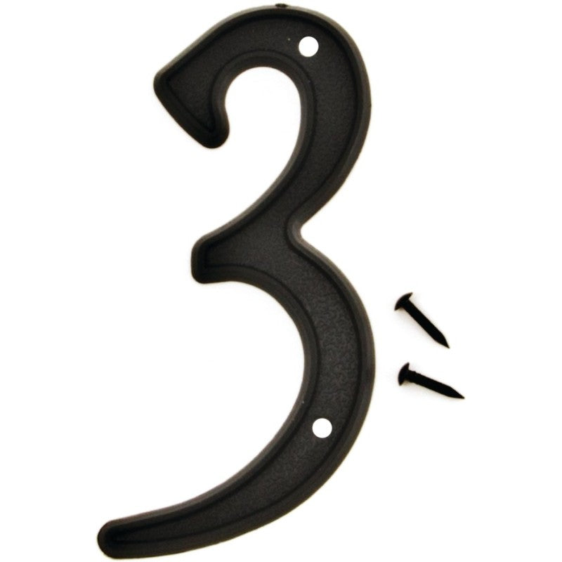Hy-Ko PN-29/3 House Number, Character: 3, 4 in H Character, Black Character, Plastic (Pack of 10)