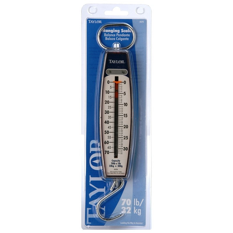 Taylor 3070 Hanging Scale, 70 lb, Analog Display, Steel Housing Material, lb