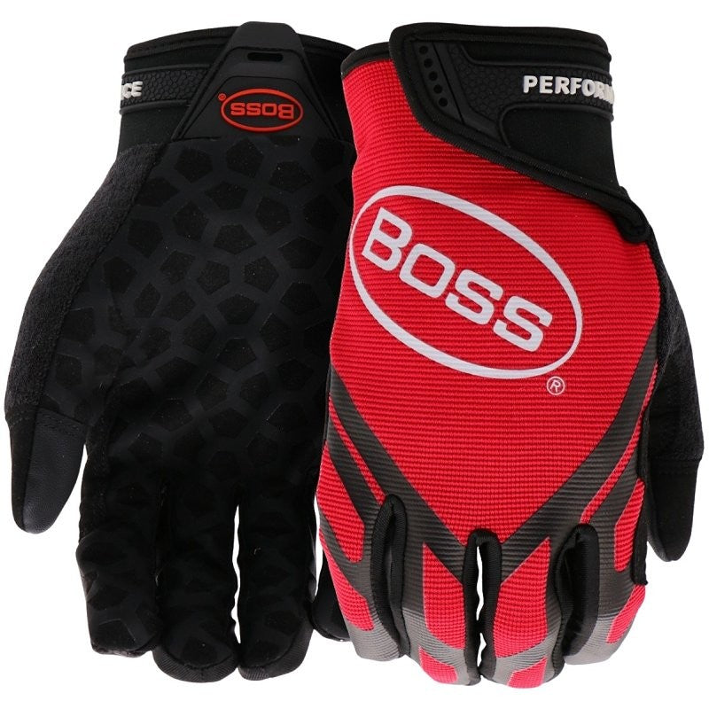 Boss Utility B52201-L Gloves, Men's, L, 8 to 8-3/8 in L, Reinforced Thumb, Hook and Loop, Slip-On Cuff, Red