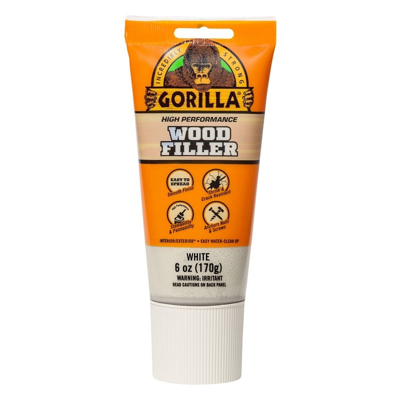 Gorilla 112124 Wood Filler, White, 6 oz Tube