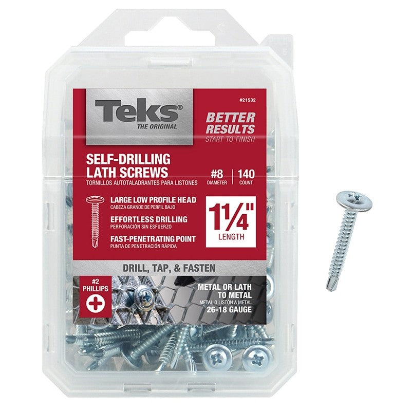 Teks 21532 Lath Screw, #8 Thread, 2.38 in L, Truss Head, Phillips Drive, Drill Point, Steel, Zinc