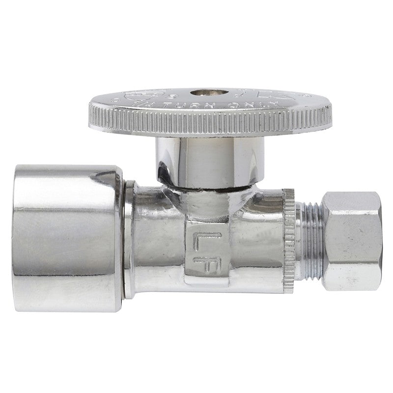 Keeney 2068PCPOLF Supply Line Valve, 5/8 x 3/8 in Connection, Compression, Quarter-Turn Actuator, Brass, Water Media