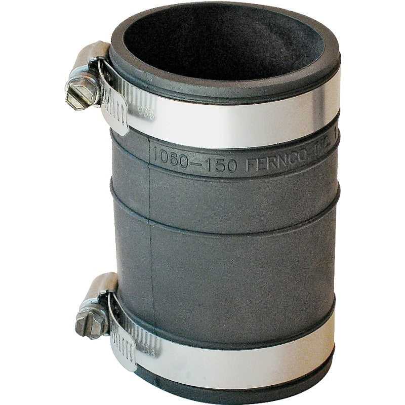 Fernco P1060-150 Flexible Coupling, 1-1/2 in, 3.93 in L, Socket, PVC, Black, 4.3 psi Pressure