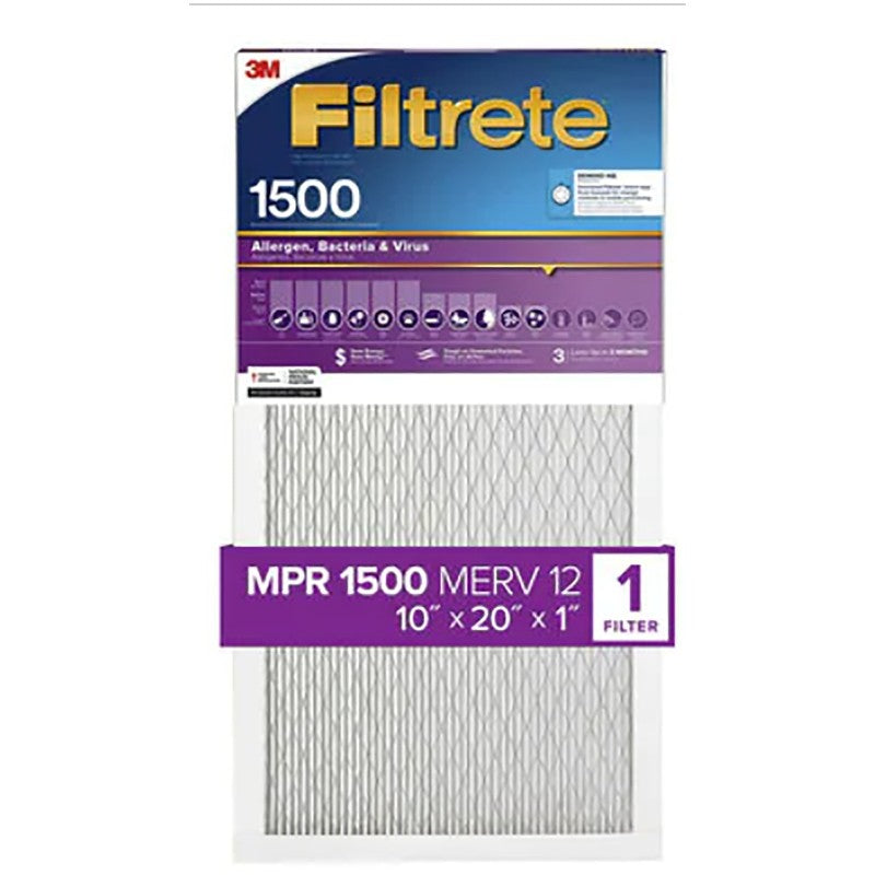 Filtrete 2007DC-4 Air Filter, 20 in L, 10 in W, 12 MERV, 1500 MPR, For: Air Conditioner, Furnace and HVAC System (Pack of 4)
