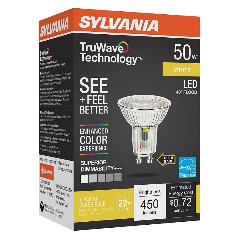 Sylvania 40932 Natural LED Bulb, Spotlight, PAR16 Lamp, GU10 Lamp Base, Dimmable, Cool White Light, 3000 K Color Temp