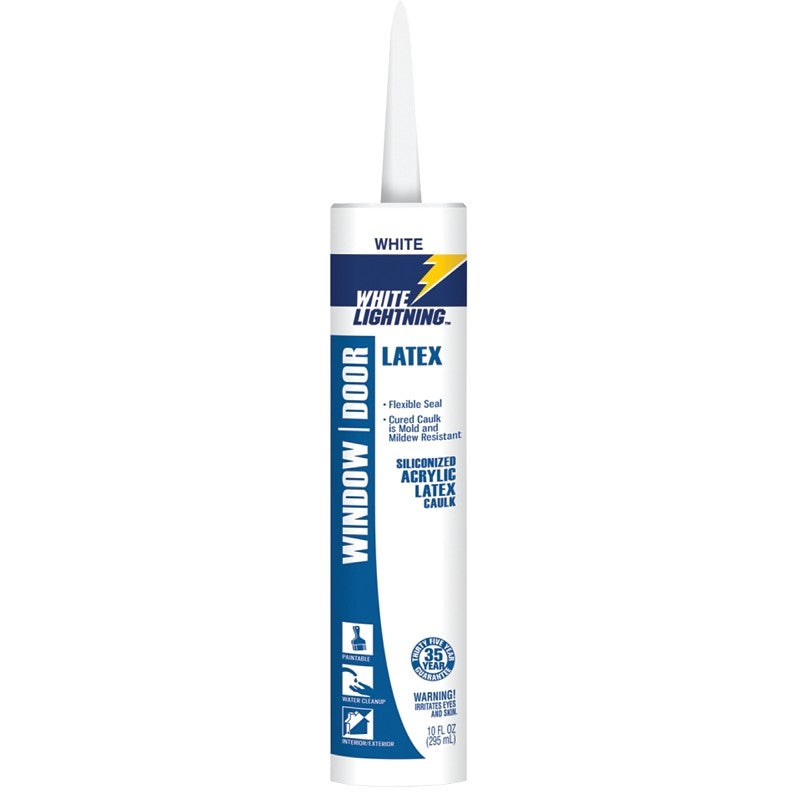 White Lightning W32000010 Siliconized Acrylic Latex Caulk, White, 5 to 7 days Curing, -30 to 180 deg F, 10 fl-oz (Pack of 12)