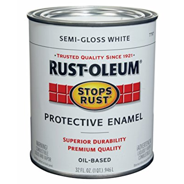Rust-Oleum Stops Rust 7797502 Enamel Paint, Oil, Semi-Gloss, White, 1 qt, Can, 50 to 100 sq-ft/qt Coverage Area