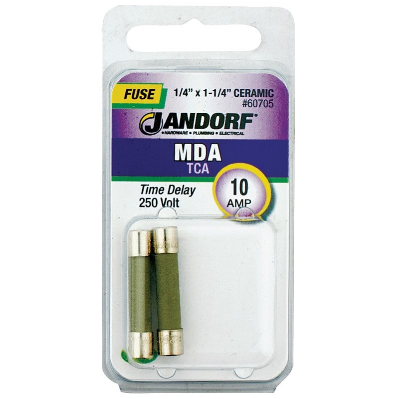 Jandorf 60705 Time Delay Fuse, 10 A, 250 V, 200 A, 10 kA Interrupt, Ceramic Body