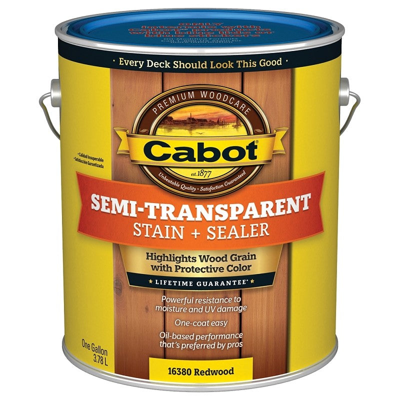 Cabot 140.0016380.007 Deck and Siding Stain, Redwood, Liquid, 1 gal (Pack of 4)