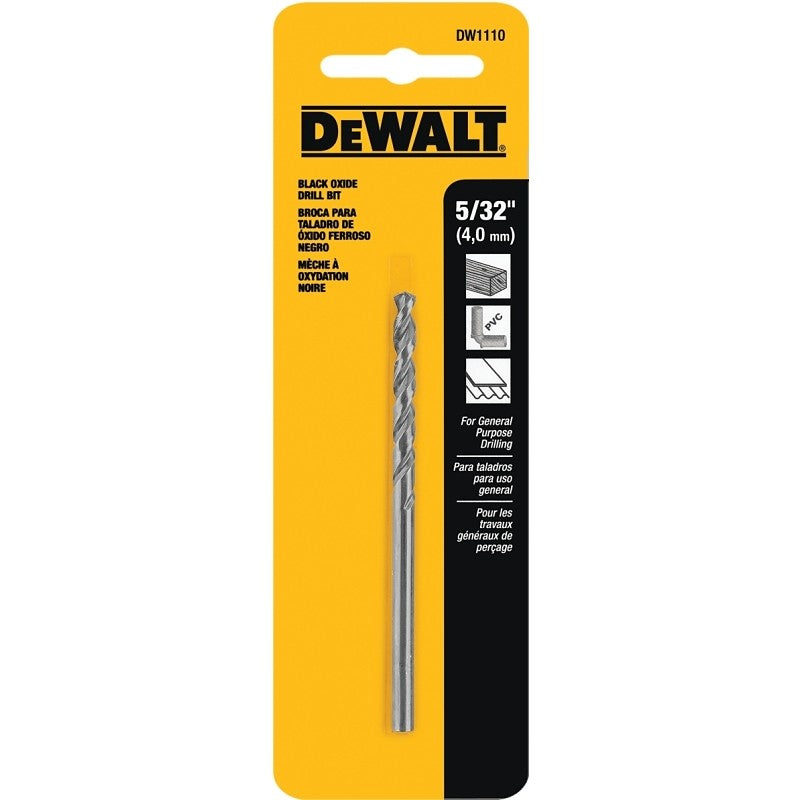 DEWALT DW1110 Jobber Drill Bit, 5/32 in Dia, 3-1/8 in OAL, Parabolic Flute, 5/32 in Dia Shank, Round Shank (Pack of 5)