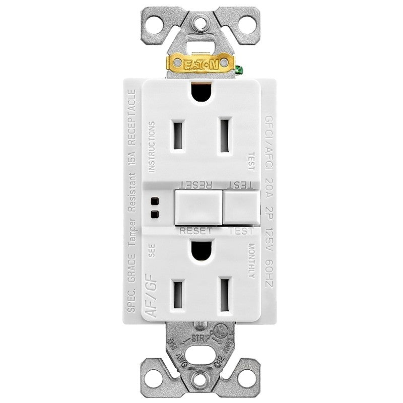 Eaton Wiring Devices TRAFGF15W-K-L Duplex Receptacle, 2 -Pole, 15 A, 125 V, Back, Side Wiring, White