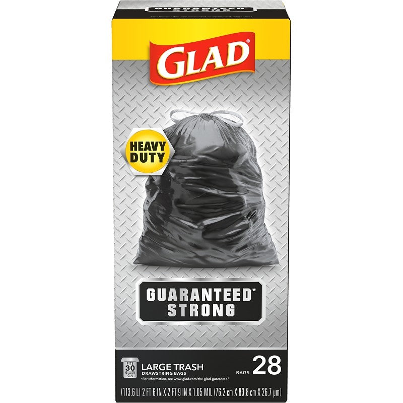 Glad 78966 Trash Bag, 30 gal, Black, 30 x 33 in, Plastic