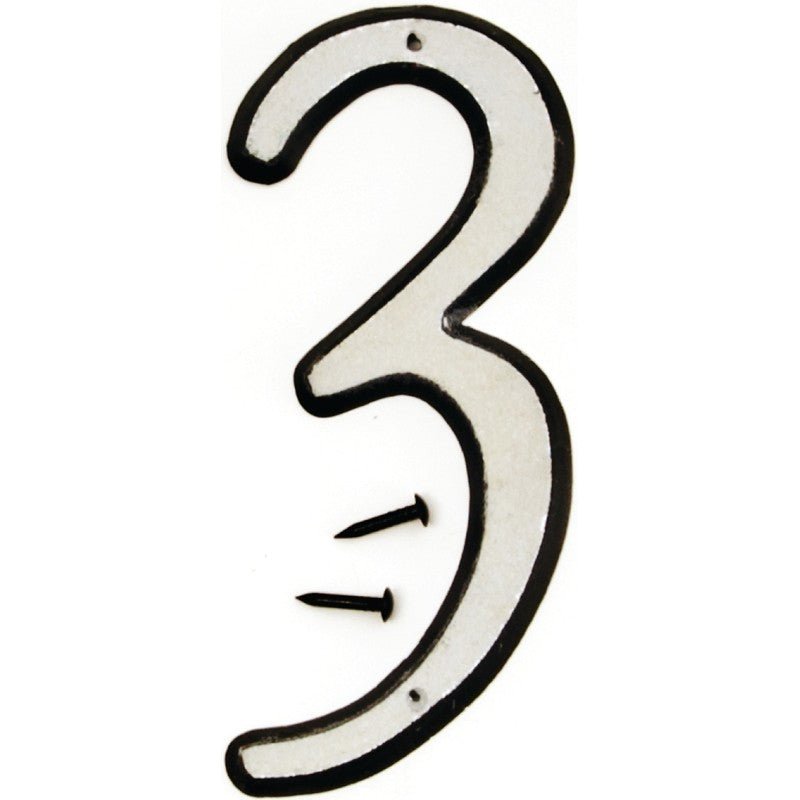 Hy-Ko 30600 Series 30603 House Number, Character: 3, 4 in H Character, Black/White Character, Plastic (Pack of 10)
