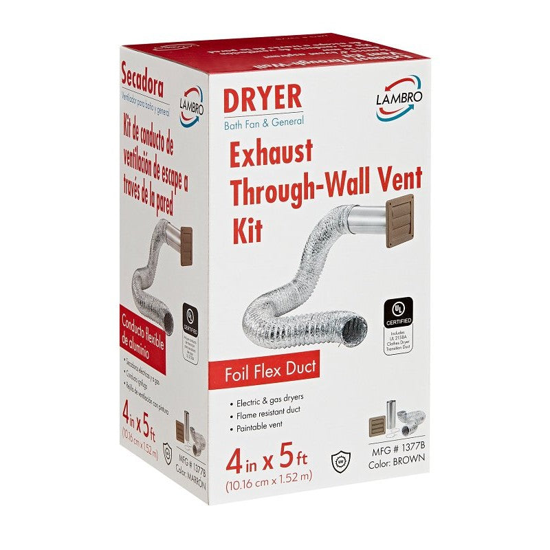 Lambro 1377B Wall Louvered Vent Kit, Plastic, (1) 4 x 11 in Aluminum Snap Lock Tail Pipe