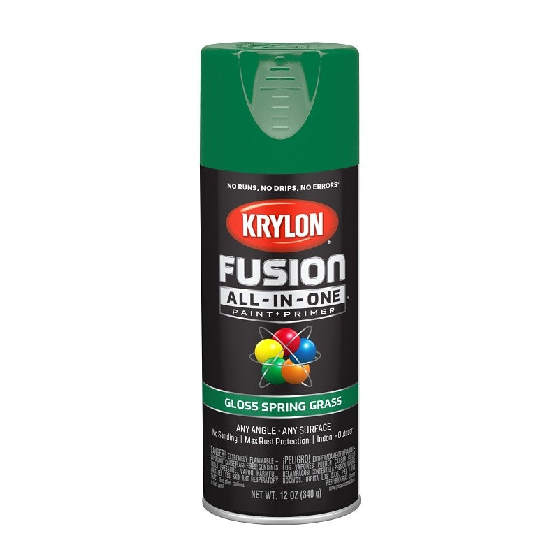 Krylon K02724007 Spray Paint, 12 oz Can, 25 sq-ft Coverage Area, Acrylic Base, Gloss, Spring Grass, Exterior, Interior