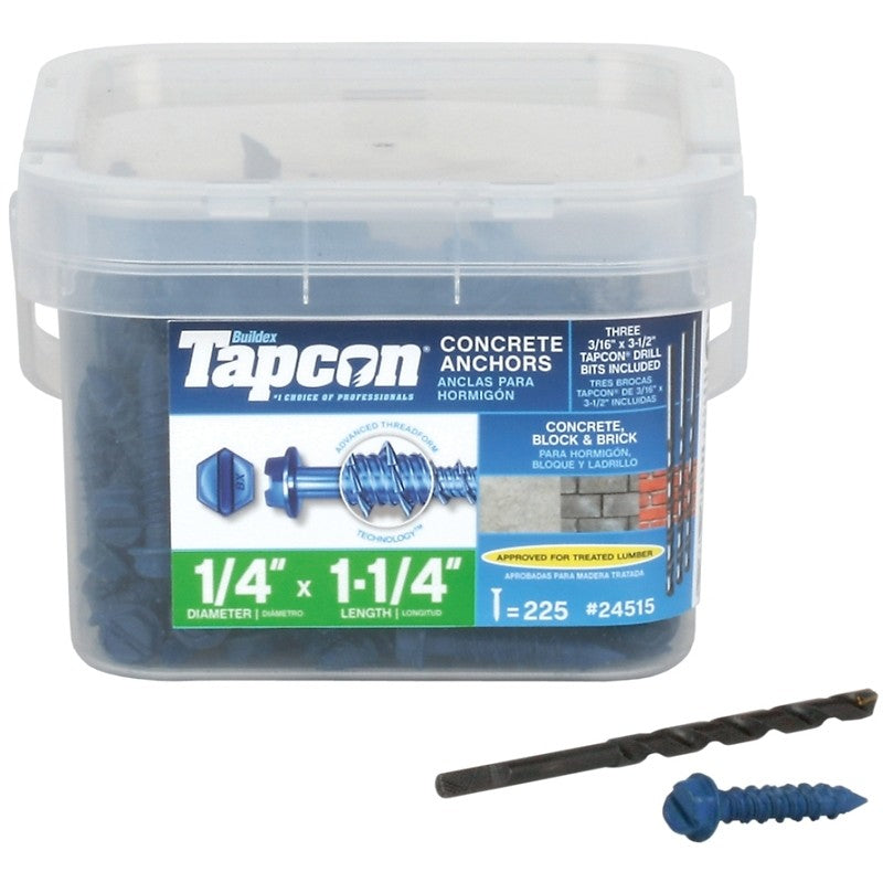 Tapcon 24515 Screw Anchor, 1-1/4 in L, Hex Drive