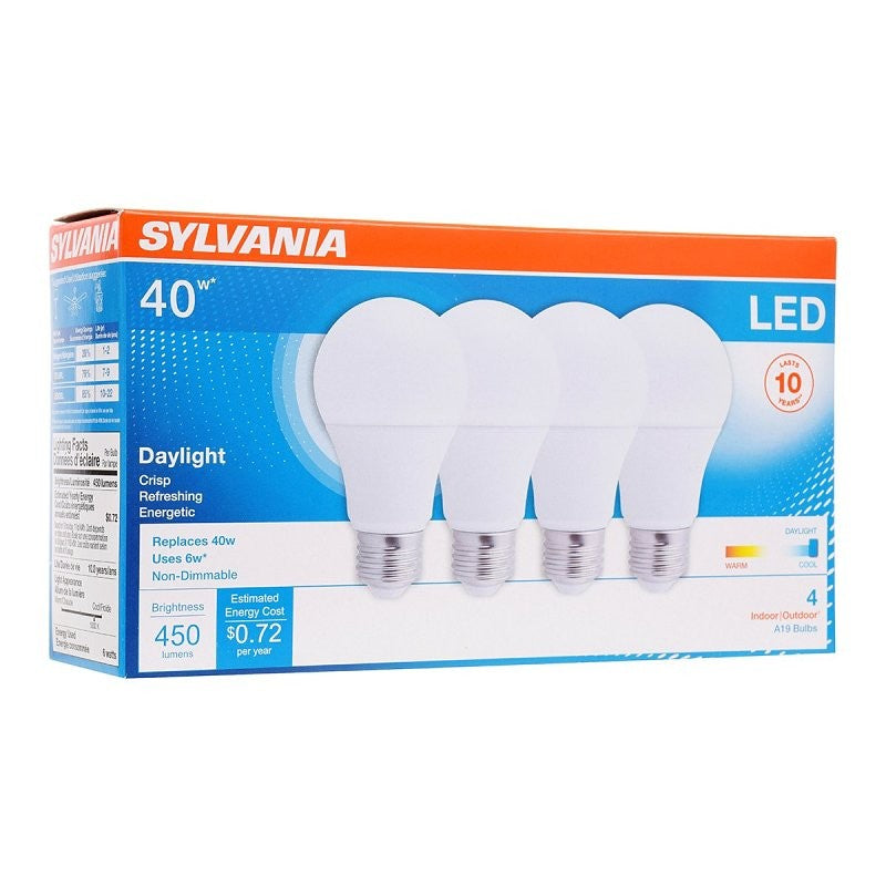 Sylvania 74084 LED Bulb, 450 Lumens, 6 W, A19 Lamp, 40 W Equivalent, E26 Lamp Base, Frosted