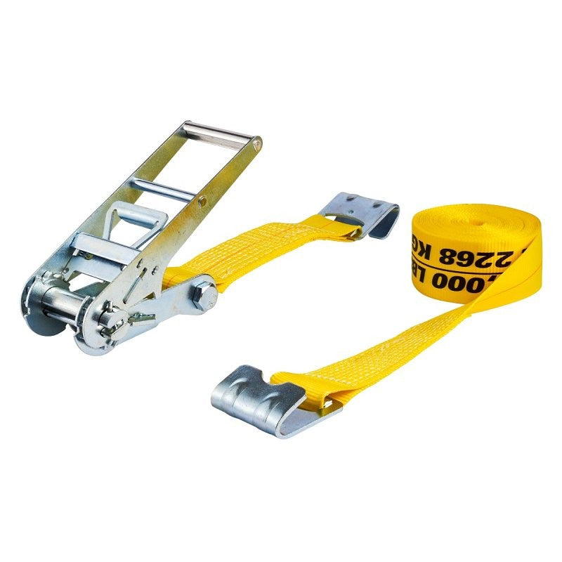 Keeper 04637 Tie-Down Strap, 3 in W, 27 ft L, Yellow, 5000 lb Working Load, Flat Hook End