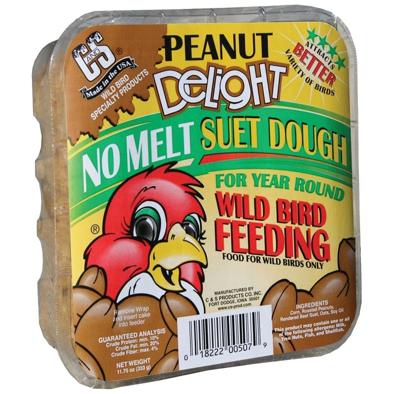 C&S No Melt Suet Dough Delights CS12507 Bird Suet, Peanut Flavor, 11.75 oz (Pack of 12)