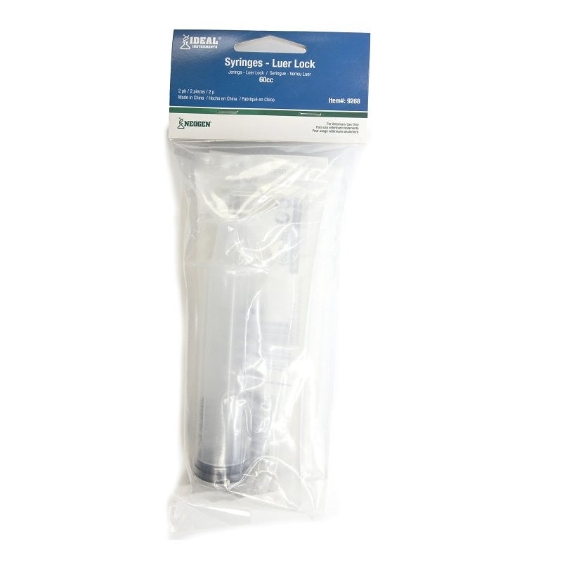 Neogen 9268 Luer Lock Syringe, 60 cc, Polypropylene, Clear