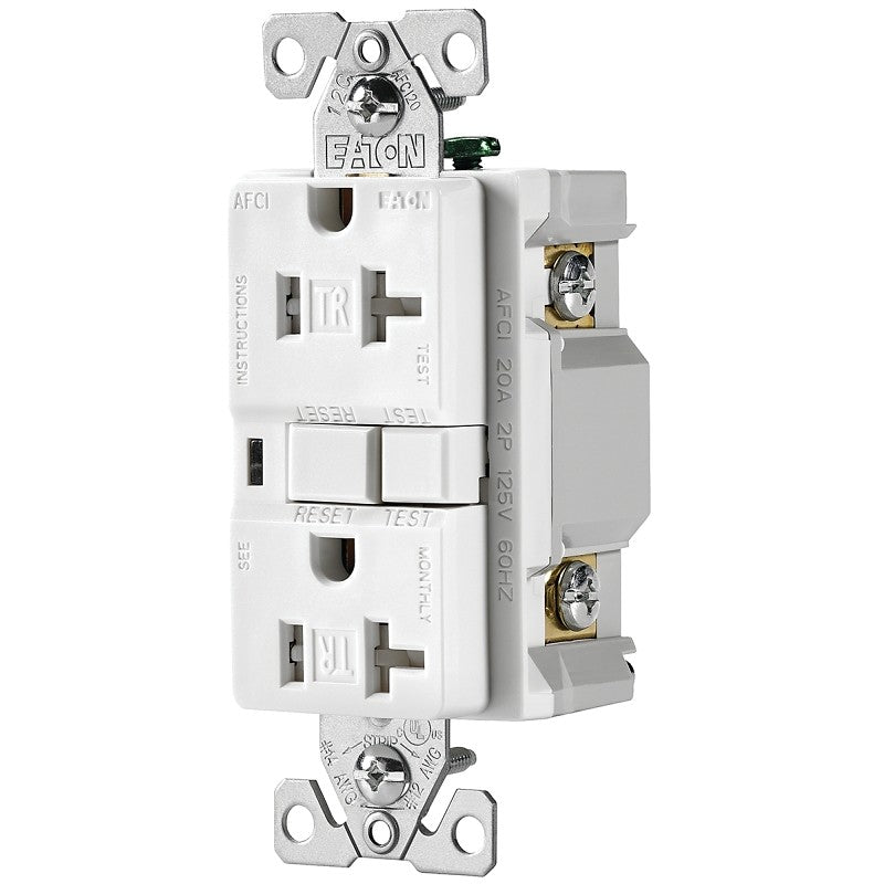Eaton Wiring Devices TRAFCI20W AFCI Receptacle, 2 -Pole, 20 A, 125 V, Back, Side Wiring, NEMA: 5-20R, White