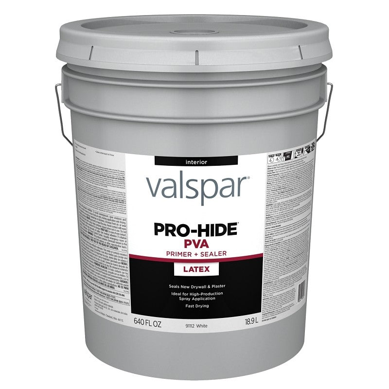 Valspar Pro-Hide 91112 028.0091112.008 Interior PVA Primer, White, 5 gal, Plastic Pail