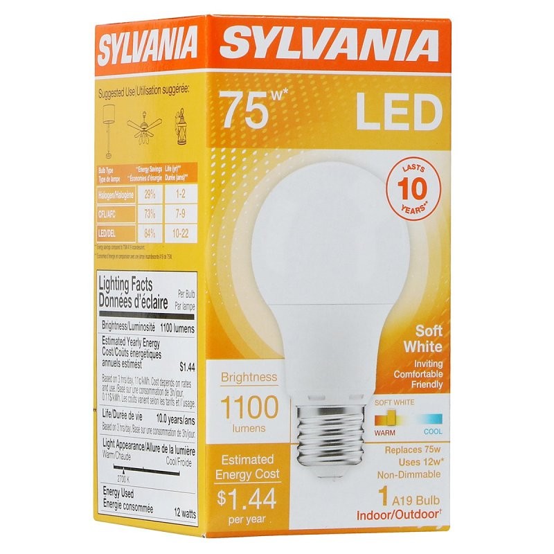 Sylvania 79291 LED Bulb, General Purpose, 75 W Equivalent, E26 Lamp Base, Frosted, Warm White Light, 2700 K Color Temp