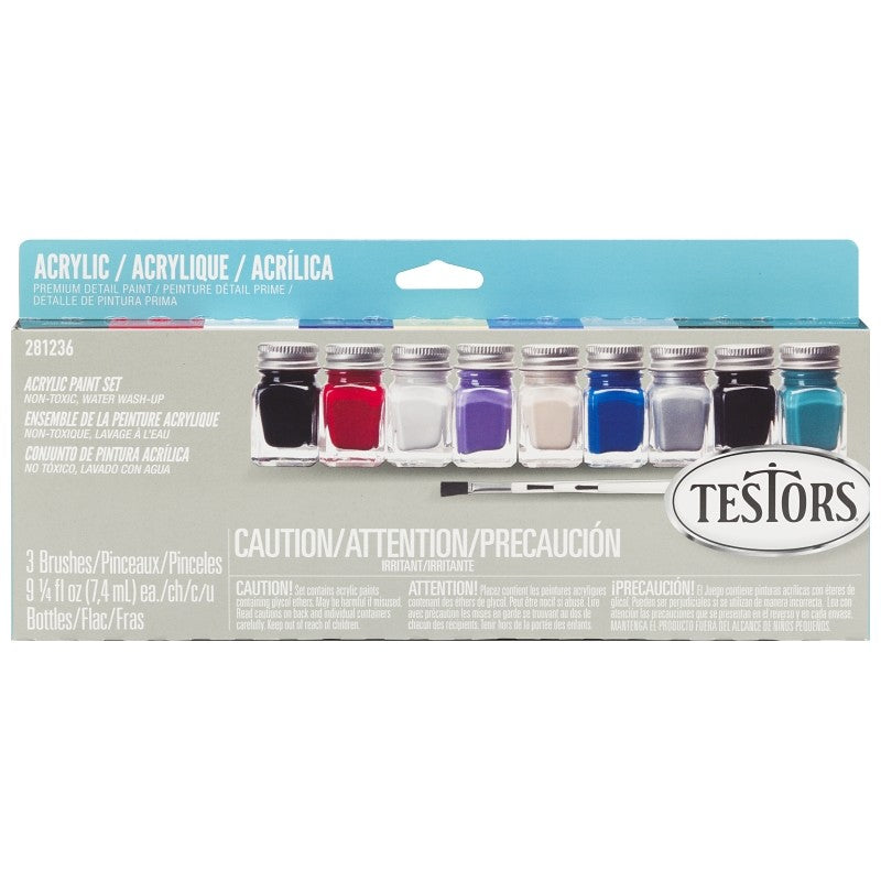Testors 281236 Craft Paint Set, 0.25 oz, Includes: Gloss Red, Gloss Purple, Gloss Blue, Gloss Teal, Black Acrylic Paints