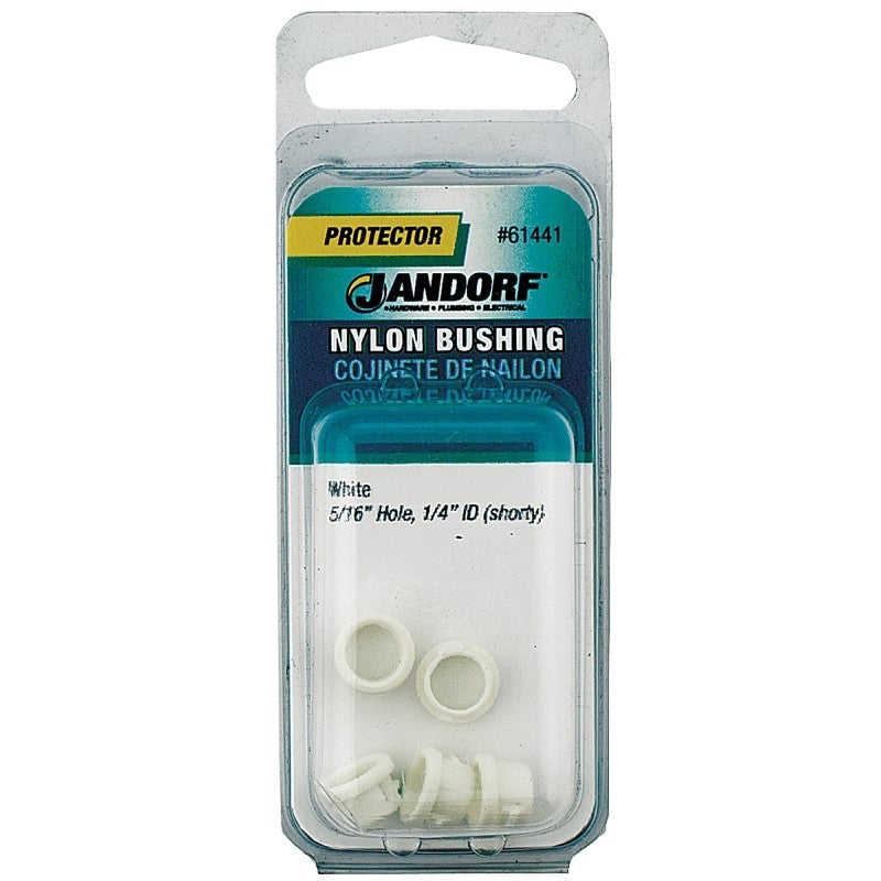 Jandorf 61441 Conduit Bushing, Nylon, White, 1/4 in Dia Panel Hole, 0.237 in Thick Panel