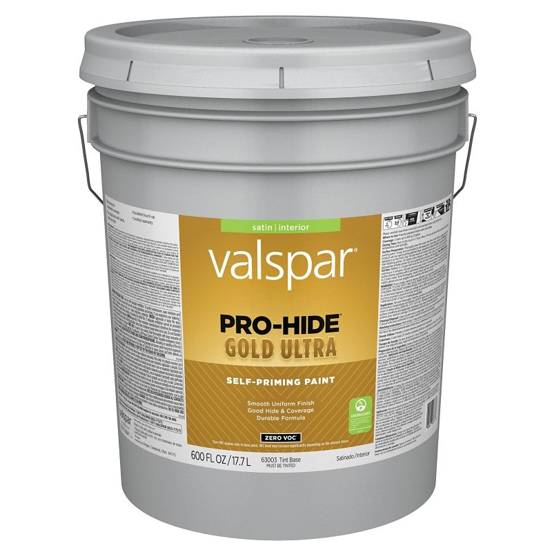 Valspar Pro-Hide Gold Ultra 6300 028.0063003.008 Latex Paint, Acrylic Base, Satin, Tint White, 5 gal