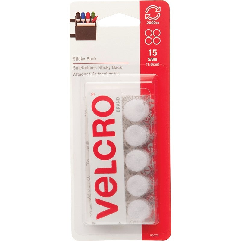 VELCRO Brand 90070 Fastener, 5/8 in W, Nylon, White, Rubber Adhesive