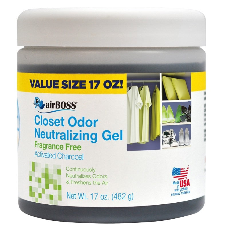 airBOSS 6114.6T Closet Odor Neutralizer, Fragrance Free, 17 oz, Gel, Black