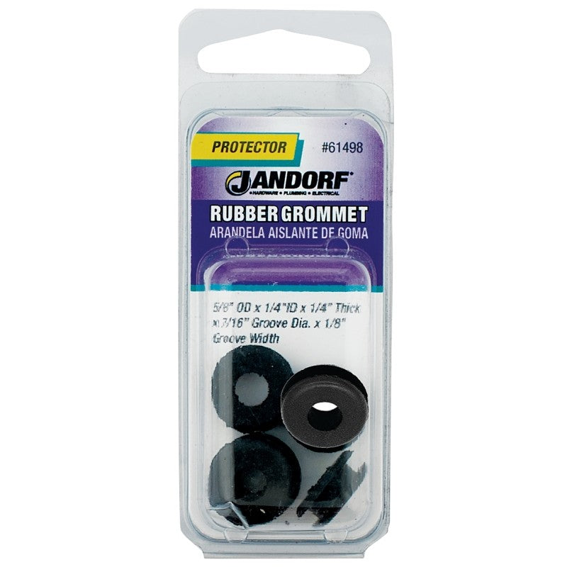 Jandorf 61498 Grommet, 1/4 in ID, 5/8 in OD, Rubber, Black, 1/4 in Thick Panel