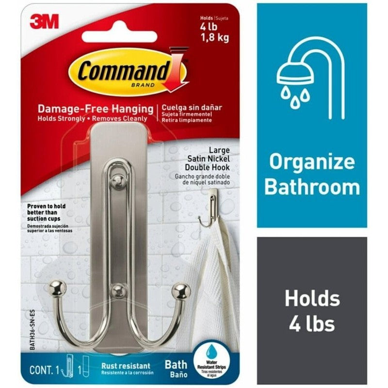 Command BATH36-MB-2ESF Large Bath Hook, 4 lb, 2-Hook, Metal, Matte Black