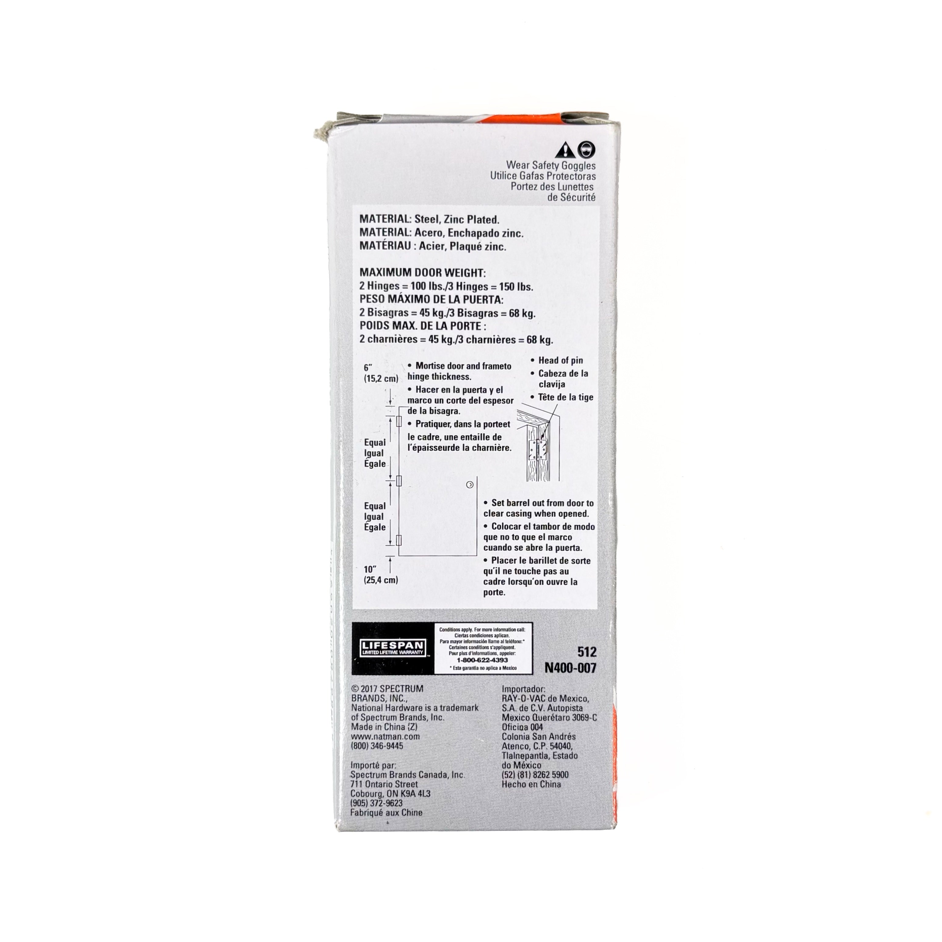 Door Hinges 3-1/2 Inch Square Corner Zinc Hpce 2 Pack