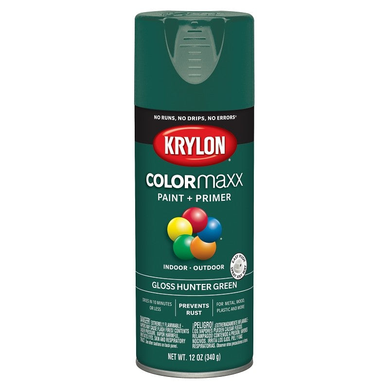 Krylon K05523007 Enamel Spray Paint, 12 oz Can, 25 sq-ft Coverage Area, Solvent Base, Gloss, Hunter Green