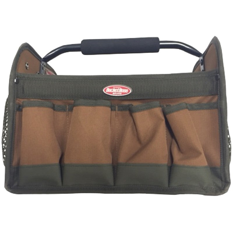 Bucket Boss 70012 Tote Bag, 12 in W, 10 in D, 11 in H, 8-Pocket, Rip-Stop Fabric, Brown