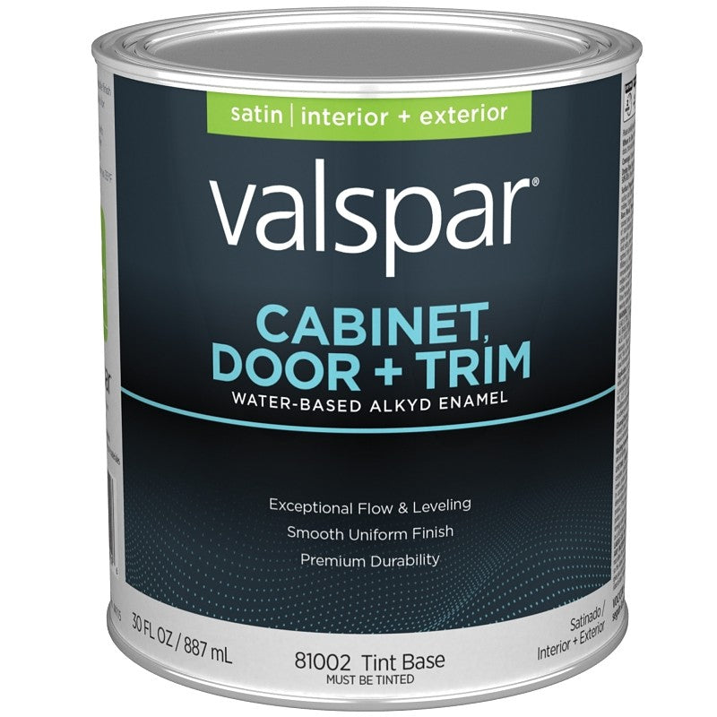 Valspar 8100 028.0081002.005 Cabinet, Door and Trim Paint Enamel, Water Base, Satin Sheen, Tint Base, 1 qt