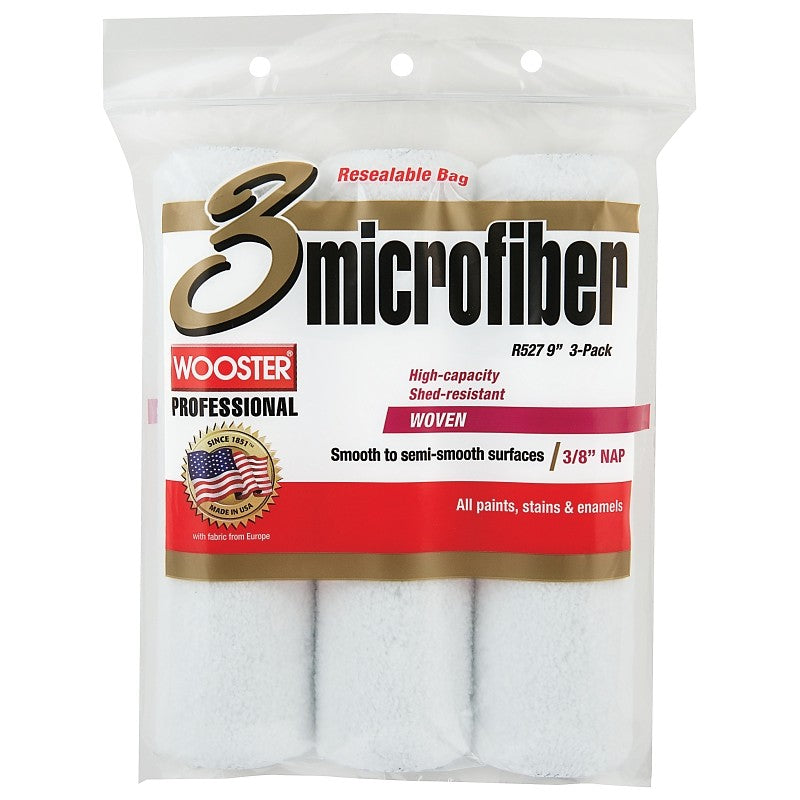 Wooster R527-9 Roller Cover, 3/8 in Thick Nap, 9 in L, Microfiber Cover