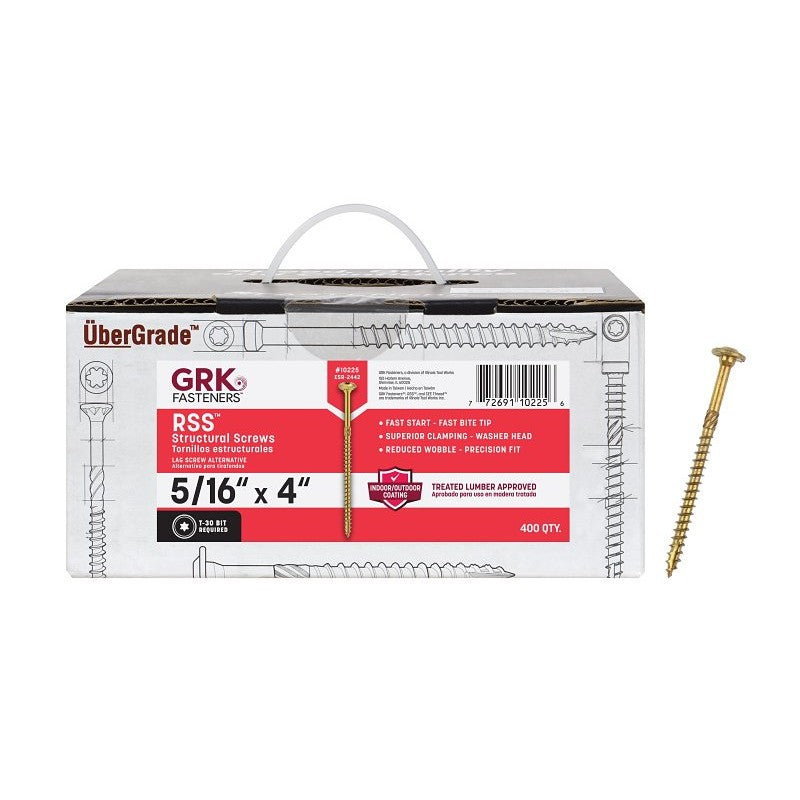 GRK Fasteners RSS 10225 Structural Screw, 5/16 in Thread, 4 in L, Washer Head, Star Drive, Steel, 400 BX