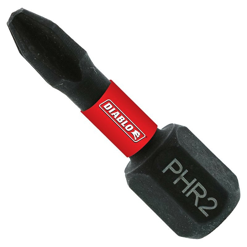 Diablo DPH2R1B Reduced Screwdriver Bit, #2 Drive, Phillips Drive, 1/4 in Shank, Hex Shank, 1 in L