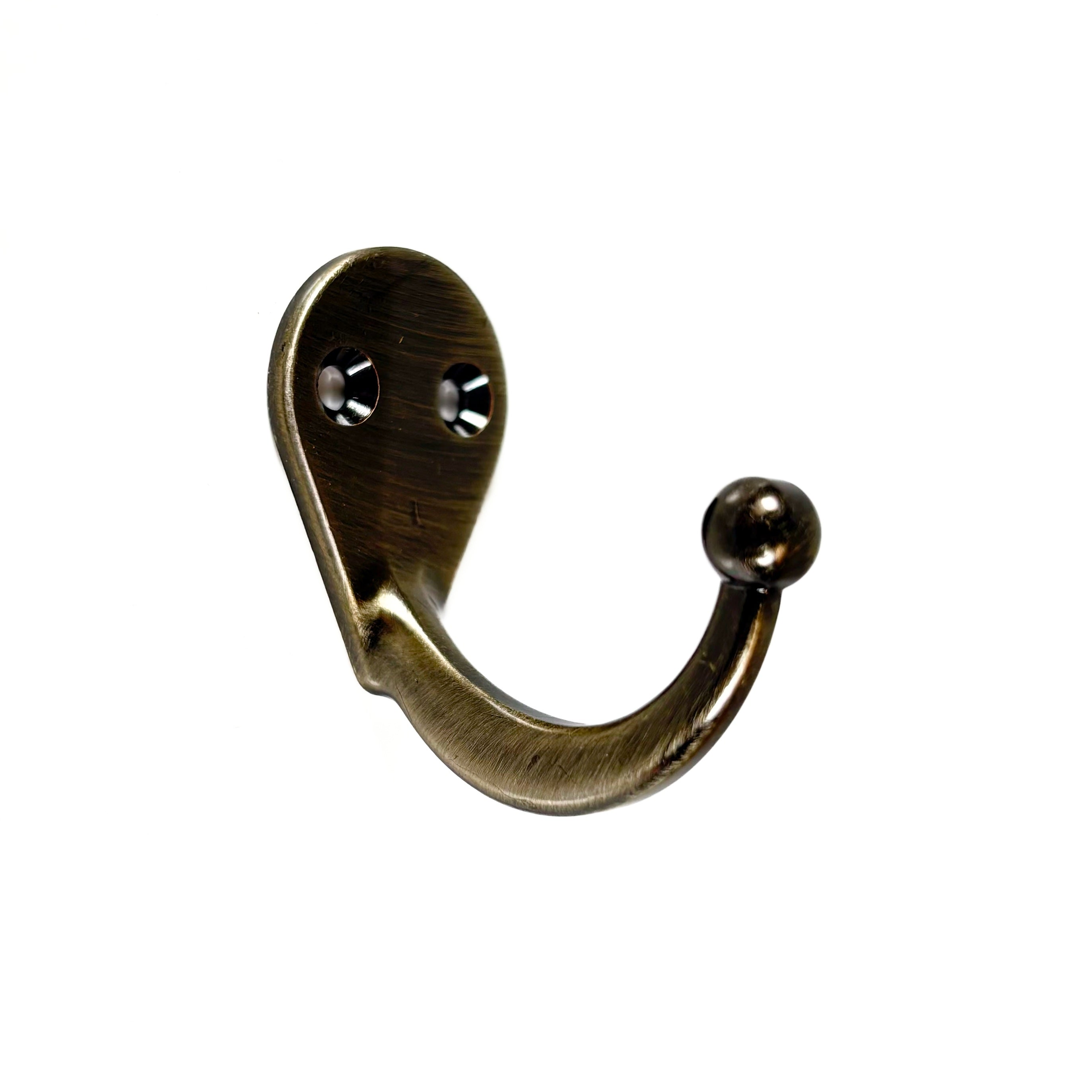 Basic Single Ball End Robe Hooks Antique Brass 2 Pack