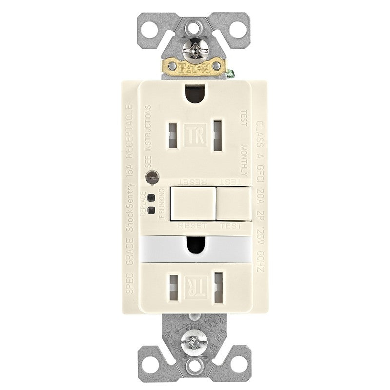 Eaton Wiring Devices TRSGFNL15LA GFCI and Nightlight, 2 -Pole, 15 A, 125 V, Back, Side Wiring, NEMA: 5-15R