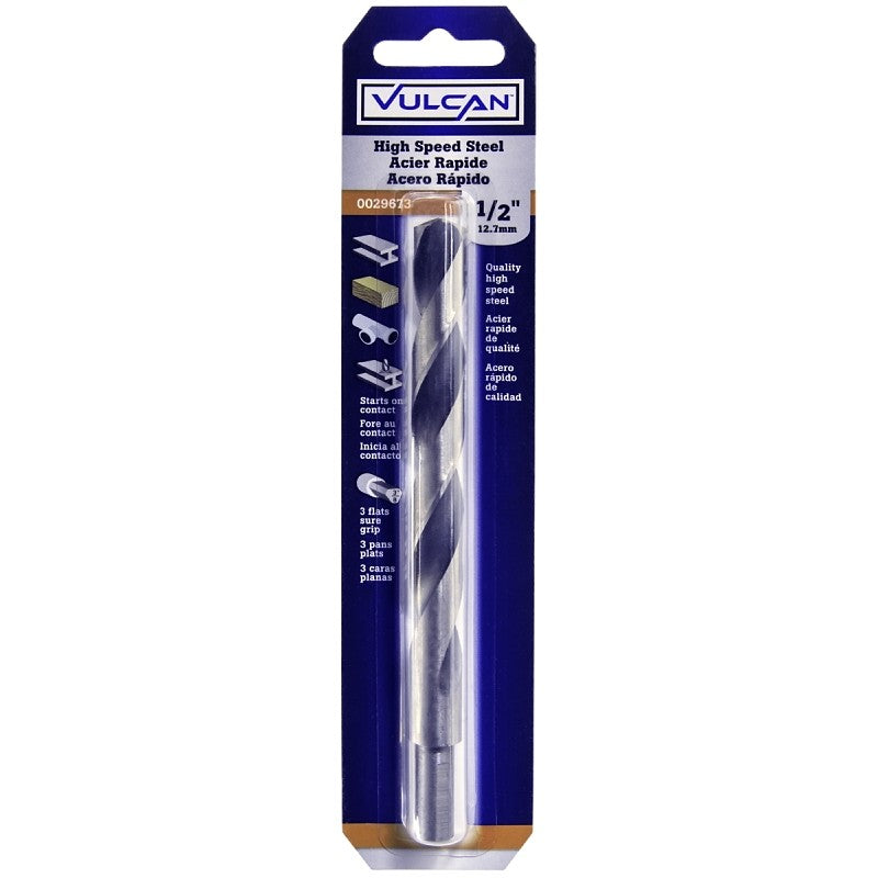 Vulcan 289671OR Jobber Drill Bit, 1/2 in Dia, 6 in OAL, 3-Flat, Reduced Shank