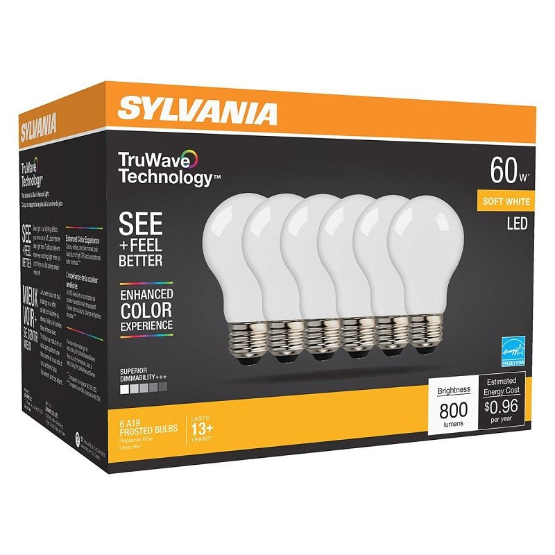 Sylvania TruWave Series 40748 LED Bulb A19 Lamp, A19 Lamp, E26 Medium Lamp Base, Dimmable, Frosted, 2700 K Color Temp