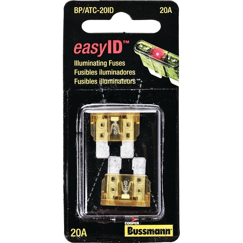 Bussmann BP/ATC-20ID Automotive Fuse, 1 kA Interrupt, Blade Fuse, 32 VDC, Yellow