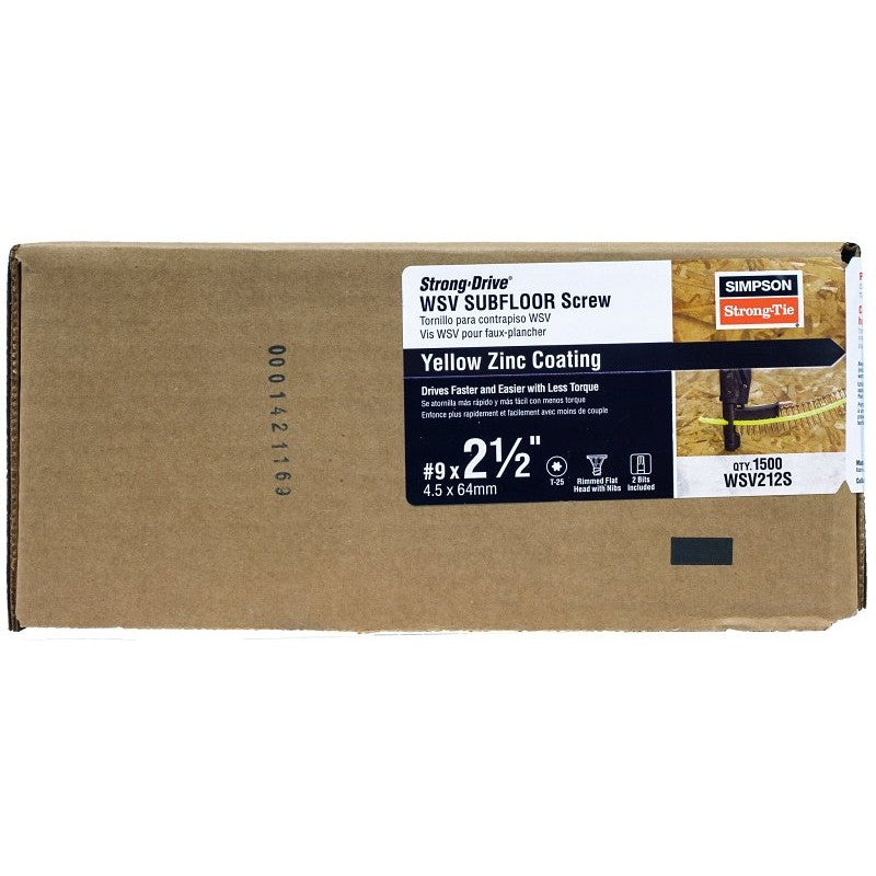 Simpson Strong-Tie Strong-Drive WSV WSV212S Subfloor Screw, #9 Thread, 2-1/2 in L, Rimmed Flat Head, T25 Drive