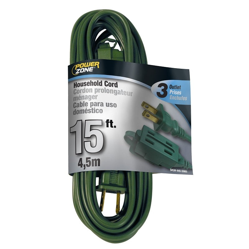 PowerZone OR780615 Extension Cord, 16 AWG Cable, 15 ft L, 125 V, Green